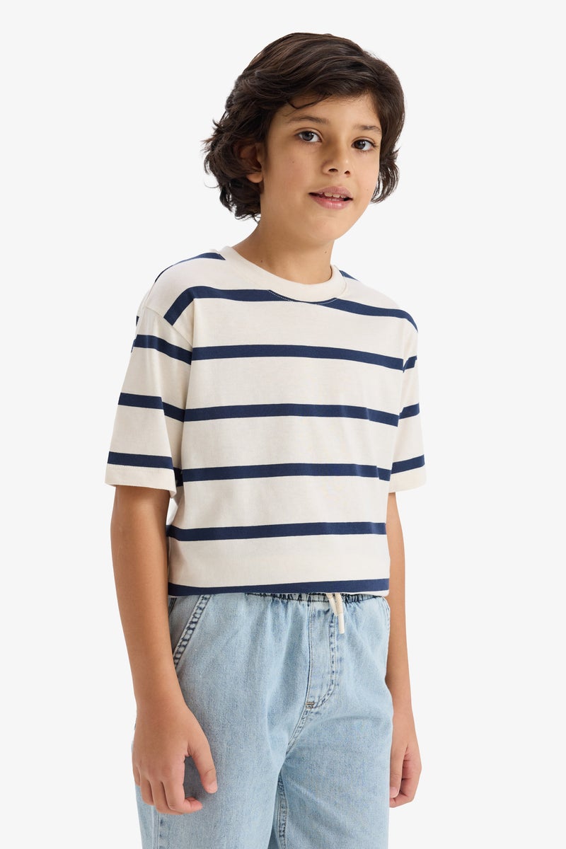 DeFacto Blue Boy Regular Fit Striped Short Sleeve T-Shirt Casual - Image 3